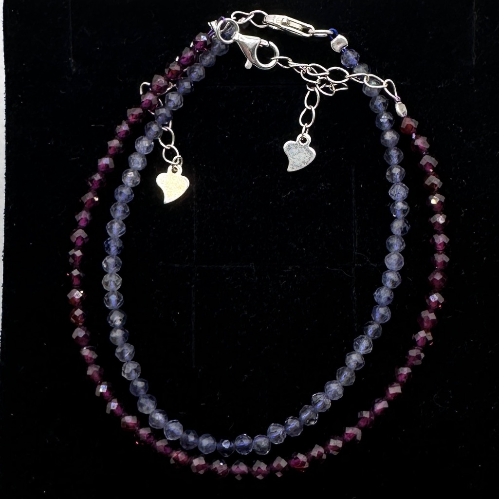 Choice Or Natural Garnet Or Iolite Faceted Bracelets Sterling Extension Clasp